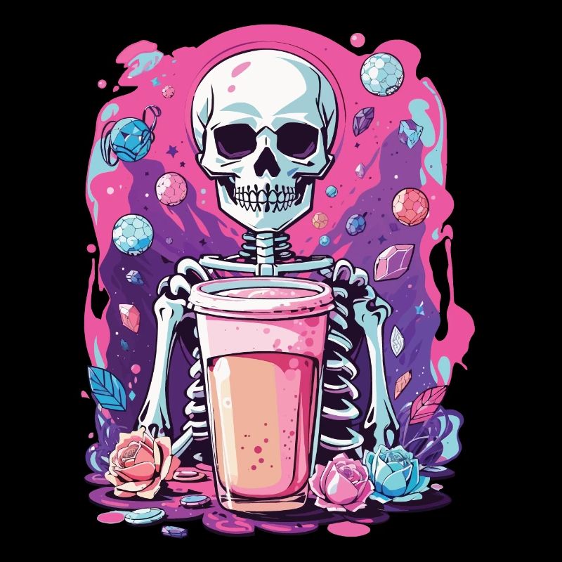 Gothic Bubble Tea Skelett Halloween Ästhetik