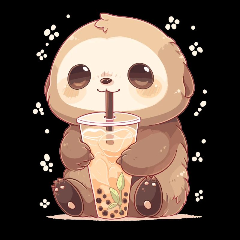 Kawaii Sloth Drinks Boba Bubble Tea Chibi