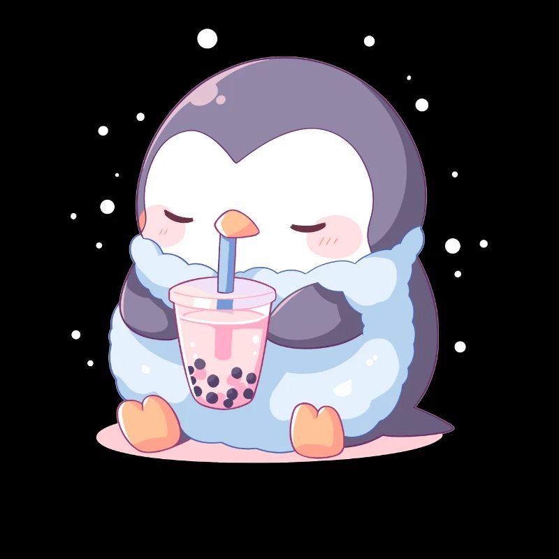 Kawaii Penguin Drinks Boba Bubble Tea Chibi