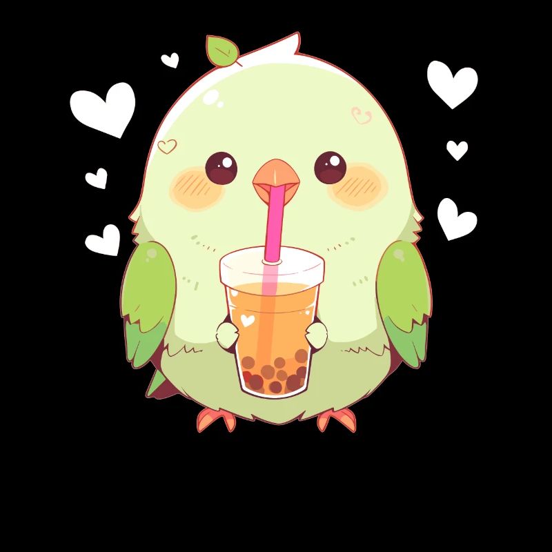 Kawaii Lovebird Drinks Boba Bubble Tea Chibi