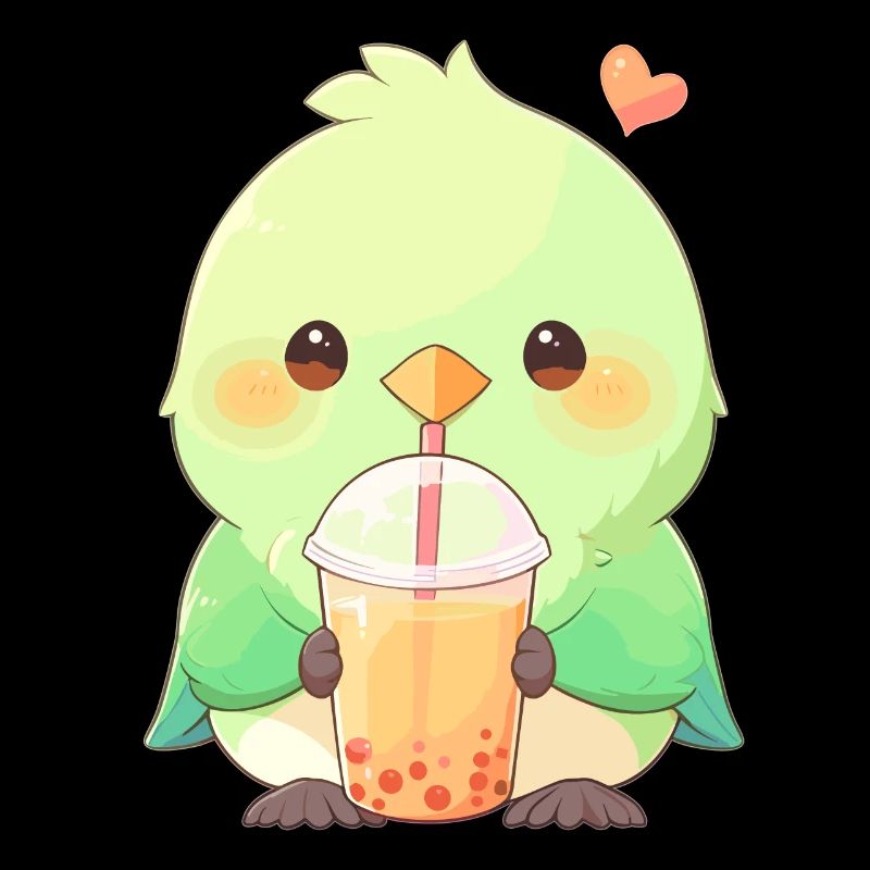 Kawaii Lovebird Drinks Boba Bubble Tea Chibi