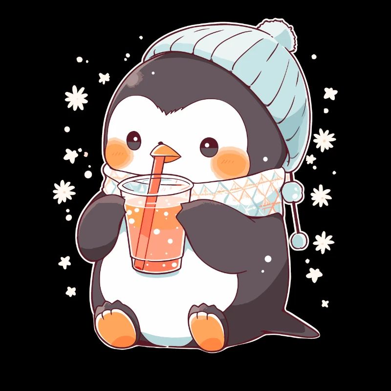Kawaii Pingouin boit Boba Bubble Tea Chibi