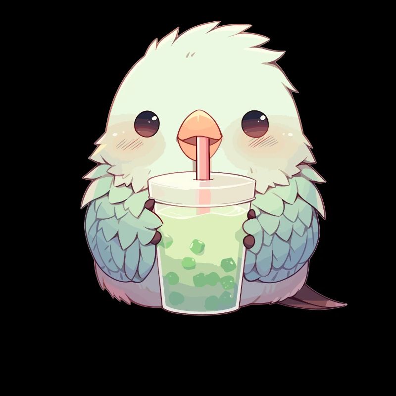 Kawaii Lovebird Drinks Boba Bubble Tea Chibi