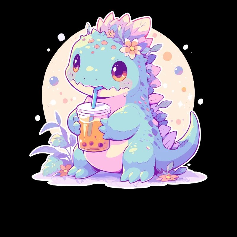 Kawaii Dinosaure Boissons Boba Bubble Tea Chibi