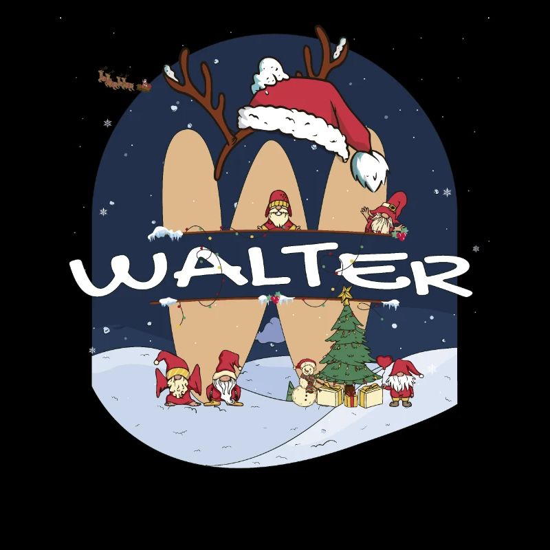 Awesome Walter Name w Santa Hat in Xmas Theme