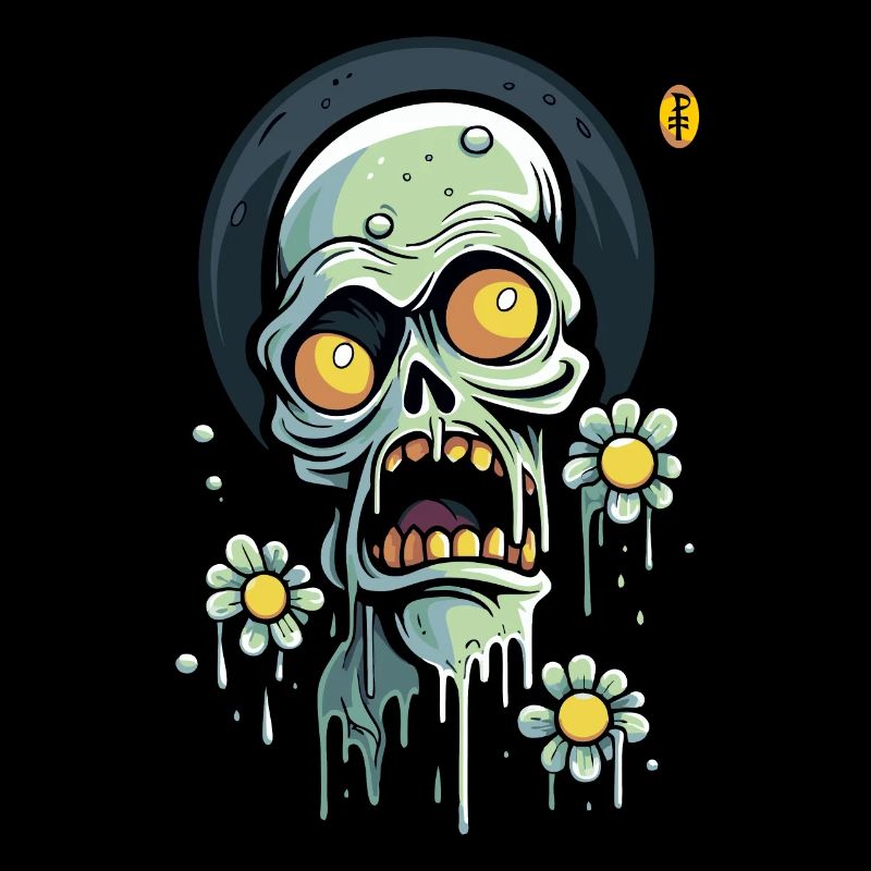 Puissance florale et crâne effrayé