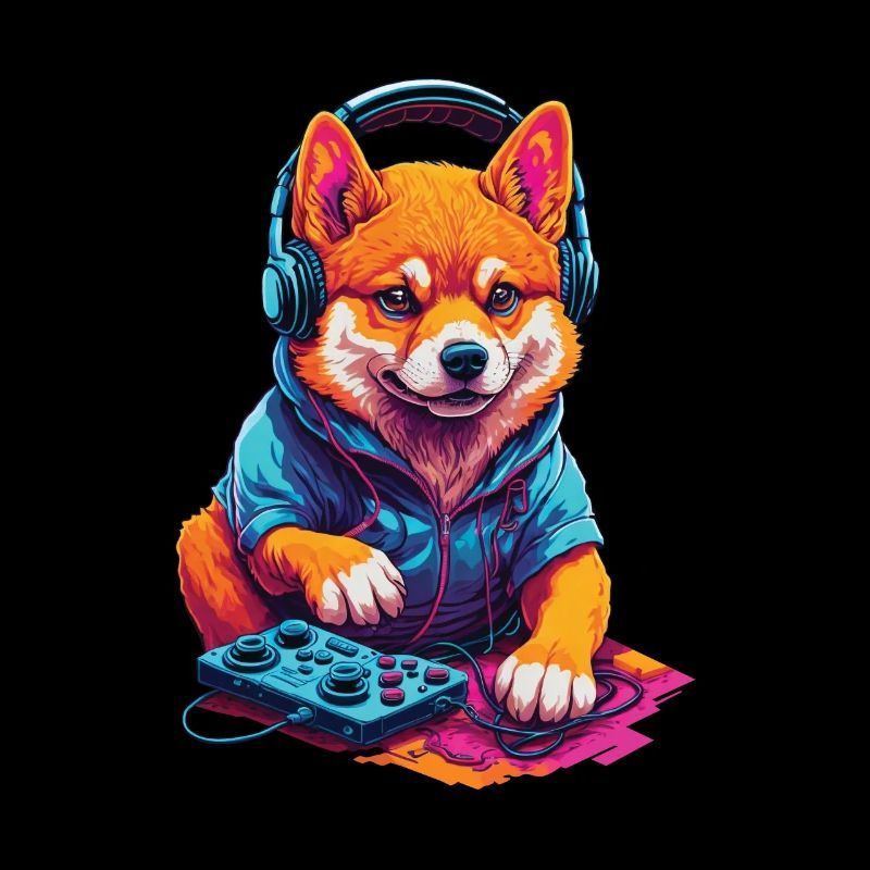Gaming Shiba Dog Nerd with Retro Controller