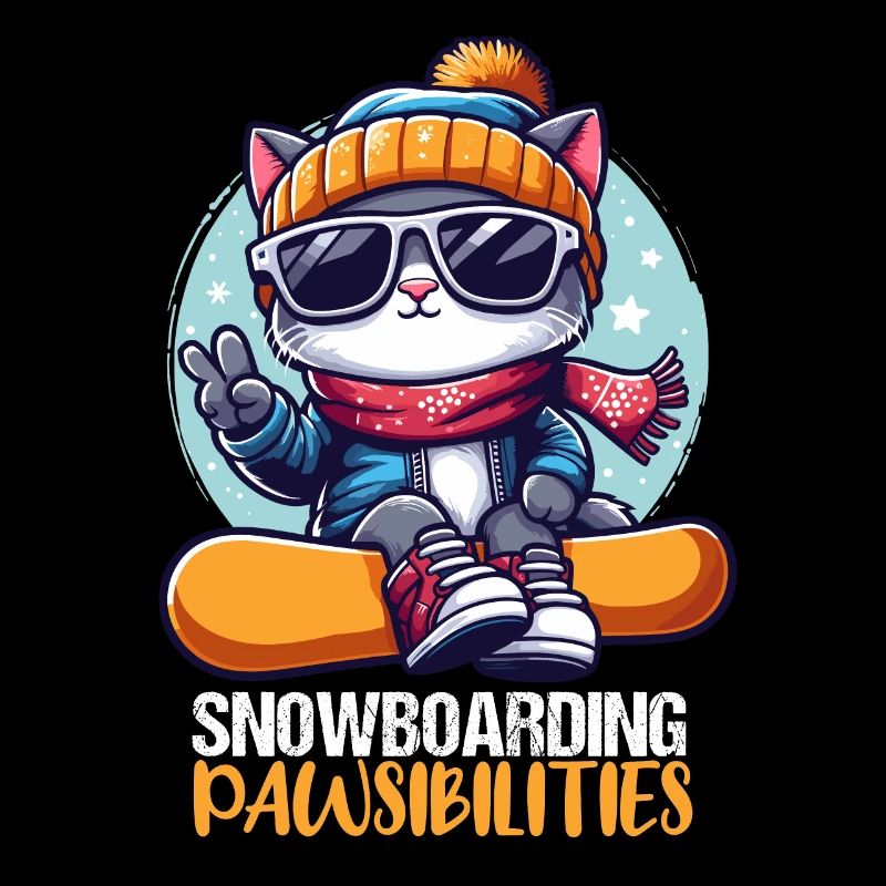 Funny Snowboard Cat with Sunglasses Apparel
