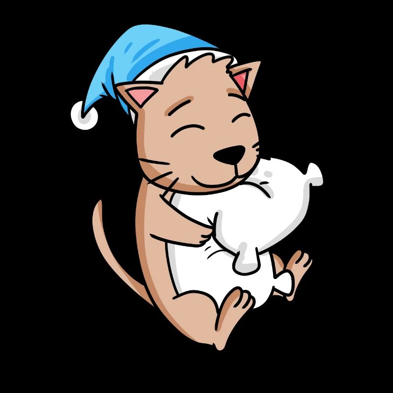 Cat with pillow and sleepy cap