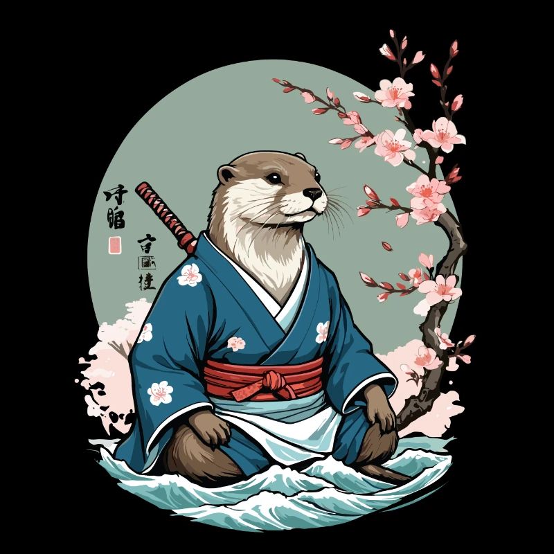 Ästhetischer Otter Samurai Vintage Ukiyo-E Design