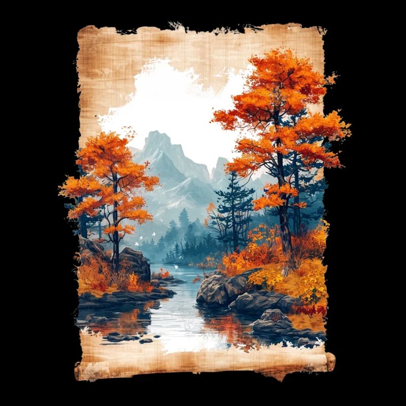 Classic Scenery Papyrus Scroll Onsen Japanese