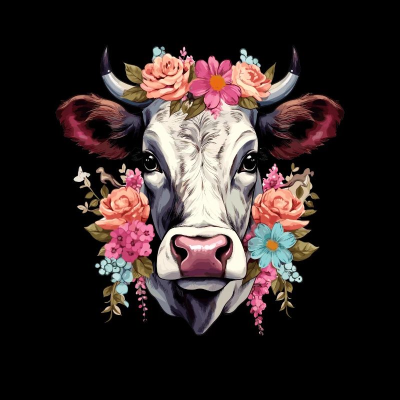 Kuh mit Blumen