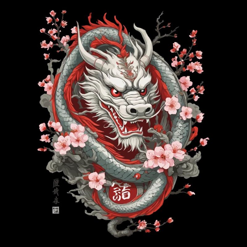 Conception esthétique de fleur de cerisier de Dragon japonais