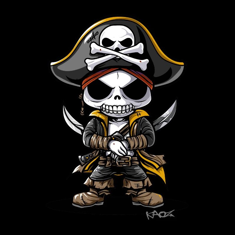 Funny Chibi Cartoon Skeleton Pirate