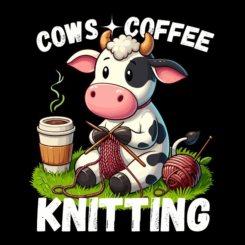 Cow Cows Coffee Knitting Knitting Needle Wool Funny