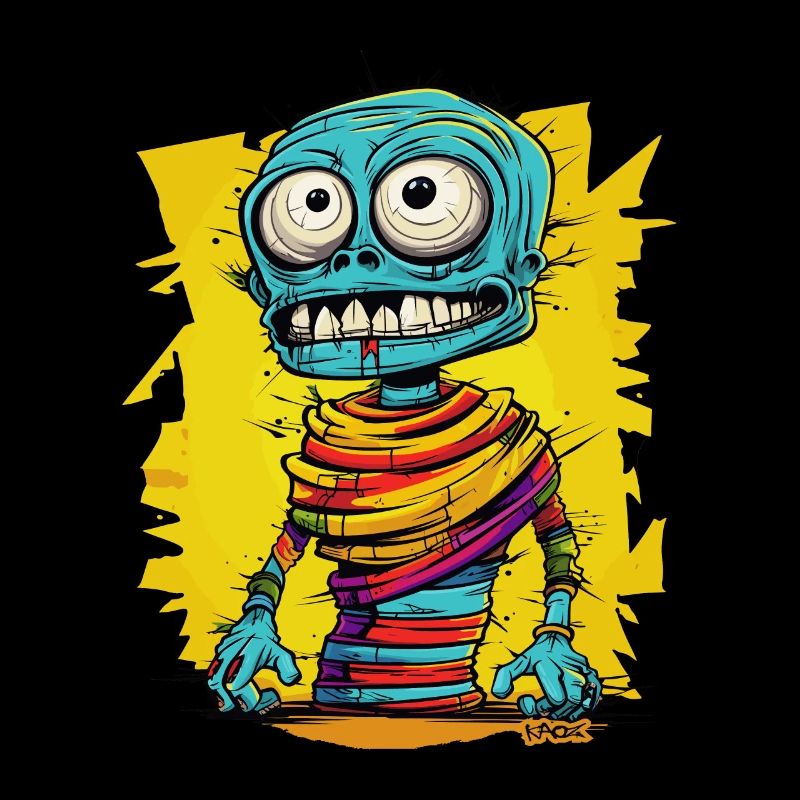 Fröhliche, farbenfrohe Cartoon Zombie-Mumie