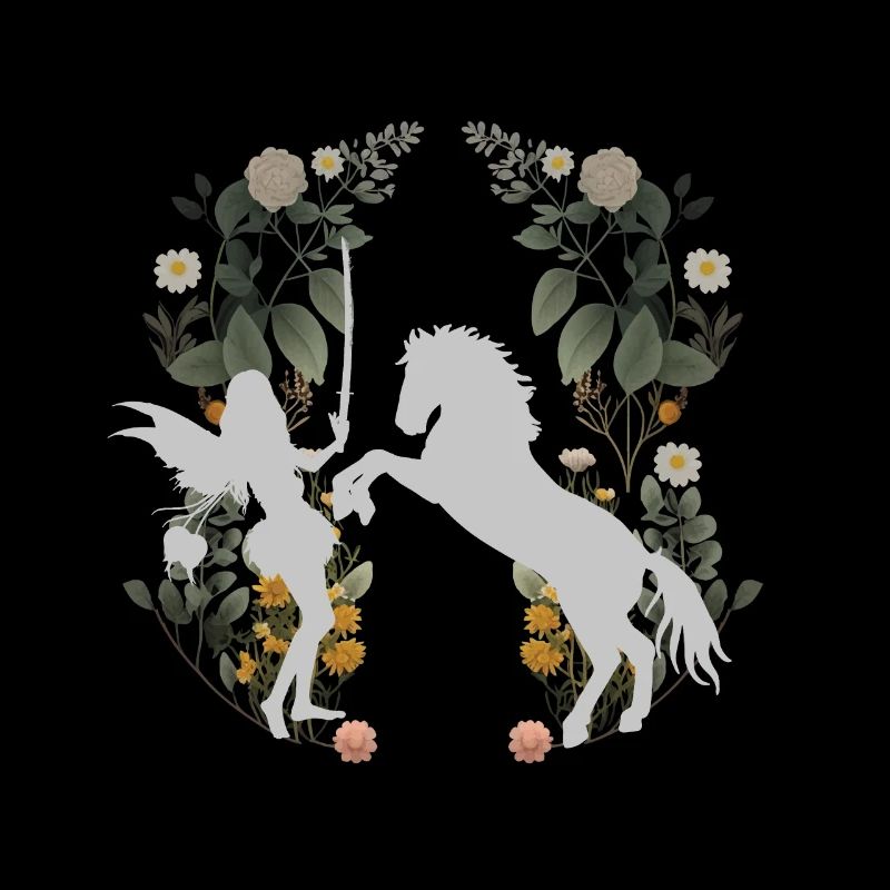Créature mythique elfe cheval fleurs printemps nature