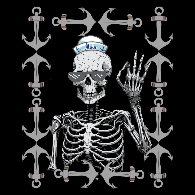 Sailor Skeleton Anchor Maritime Retro Vintage 80s