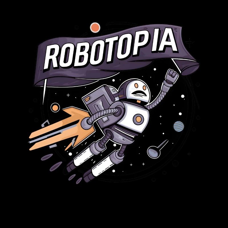 Robotopia drapeau agitant l’espace Jetpack Robot Art