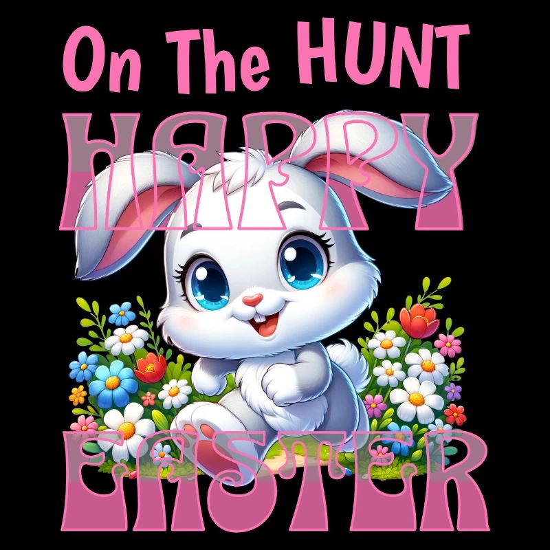 LAPIN DE PAQUES " a la chasse " Happy Easter "