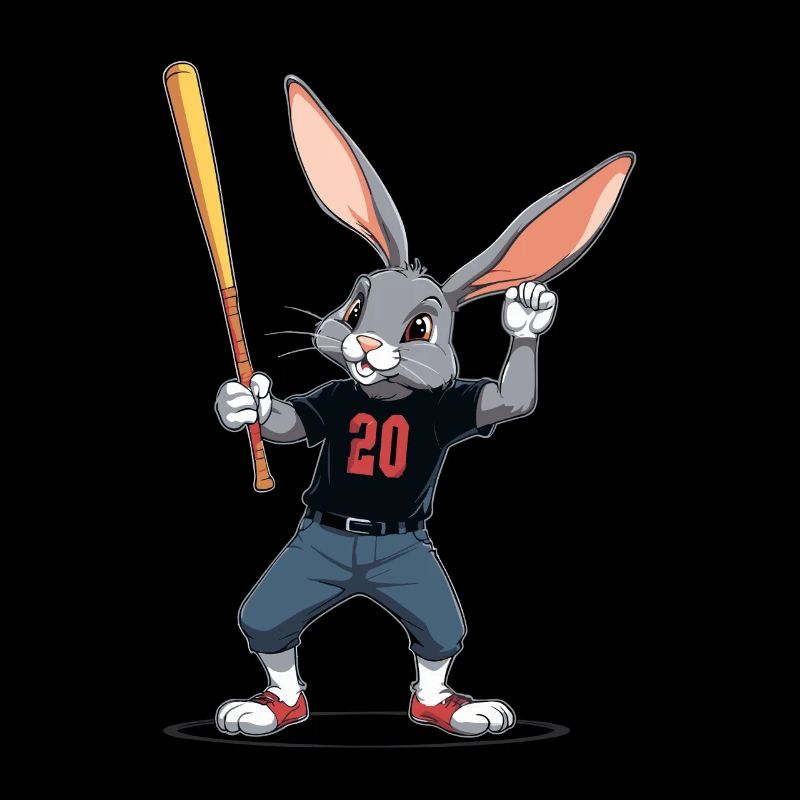 Joueur de baseball lapin de Pâques et Baseball de Pâques