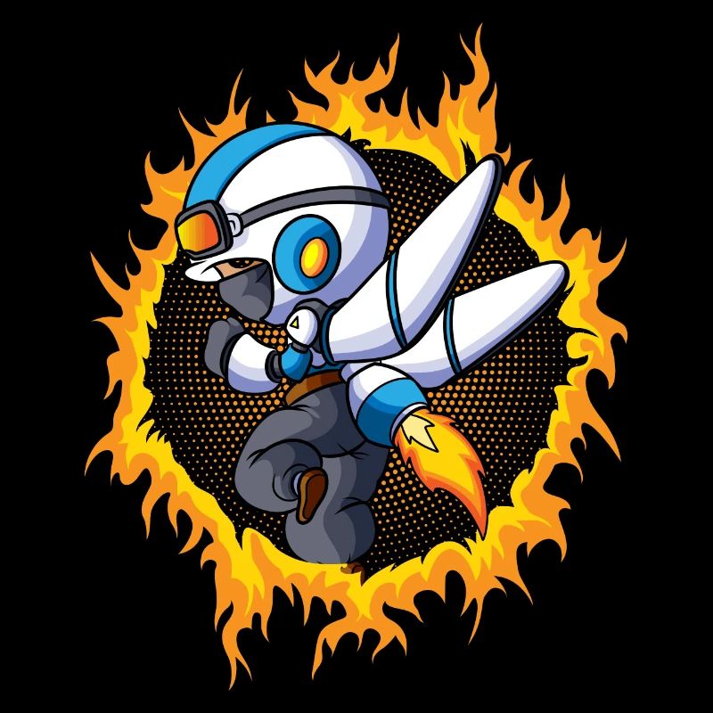 Space boy with halftone fire background