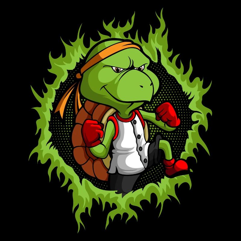 Kung Fu Tortoise with Halftone Fire Background