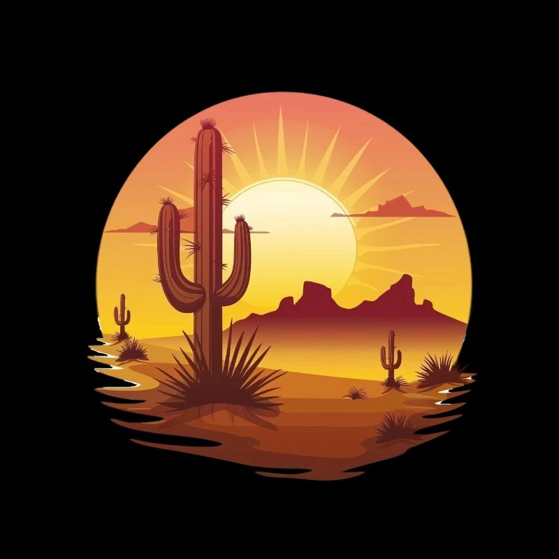 Paysage désertique de cactus au coucher du soleil