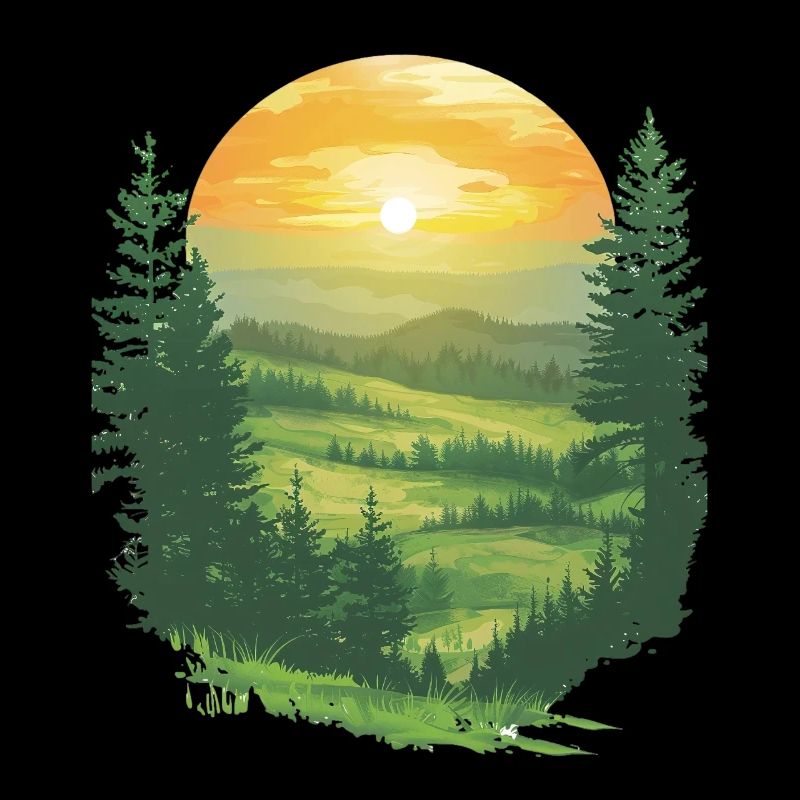 Lever de soleil dans la forêt verdoyante