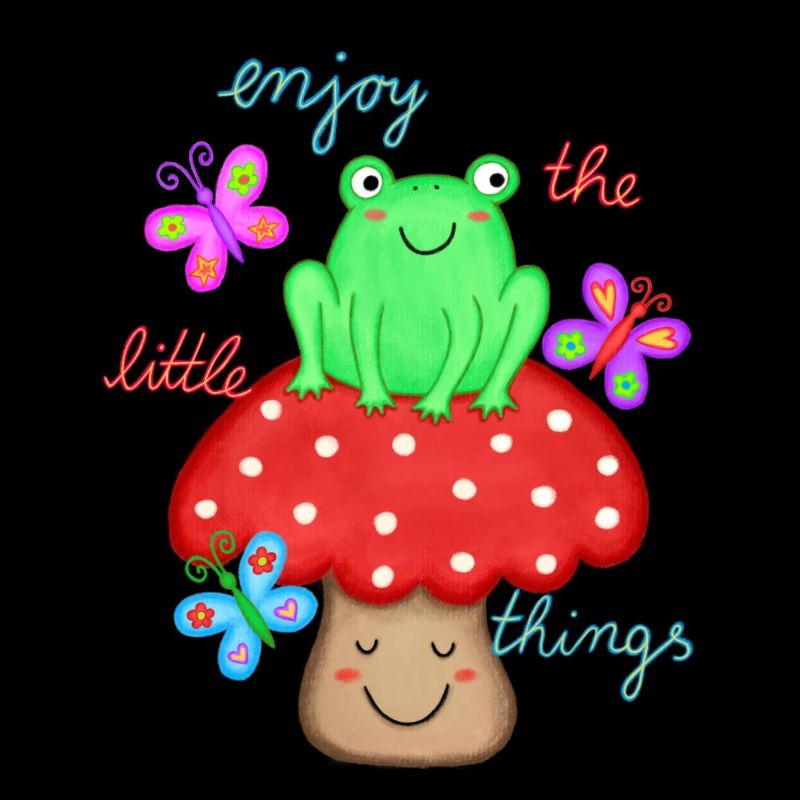 beautiful saying joy happiness frog on toadstool