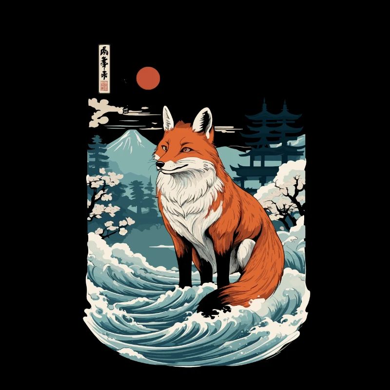 Ukiyo-E Art Style Japanese Kitsune Fox Ghost