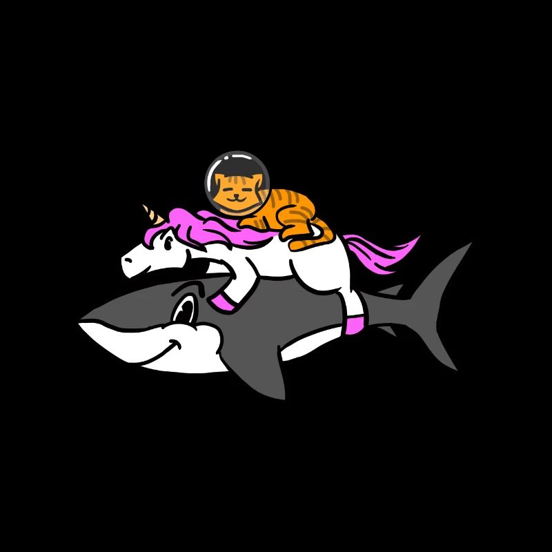 Chat de l’espace chevauchant une licorne chevauchant un requin Graphique