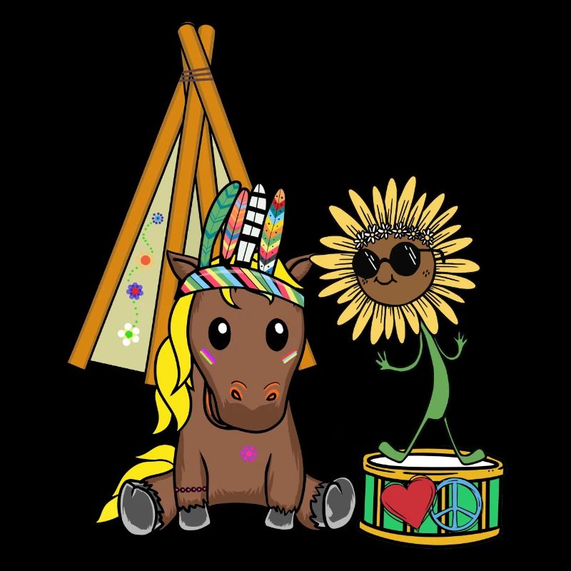 Hippie Pferd Tipi Sonnenblume Pferde Trommel Peace