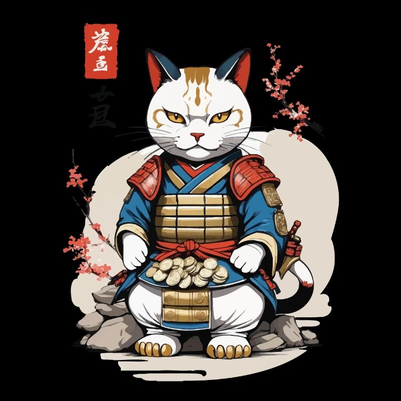 Samurai Katze im Asiatischen Ukiyo-E Stil