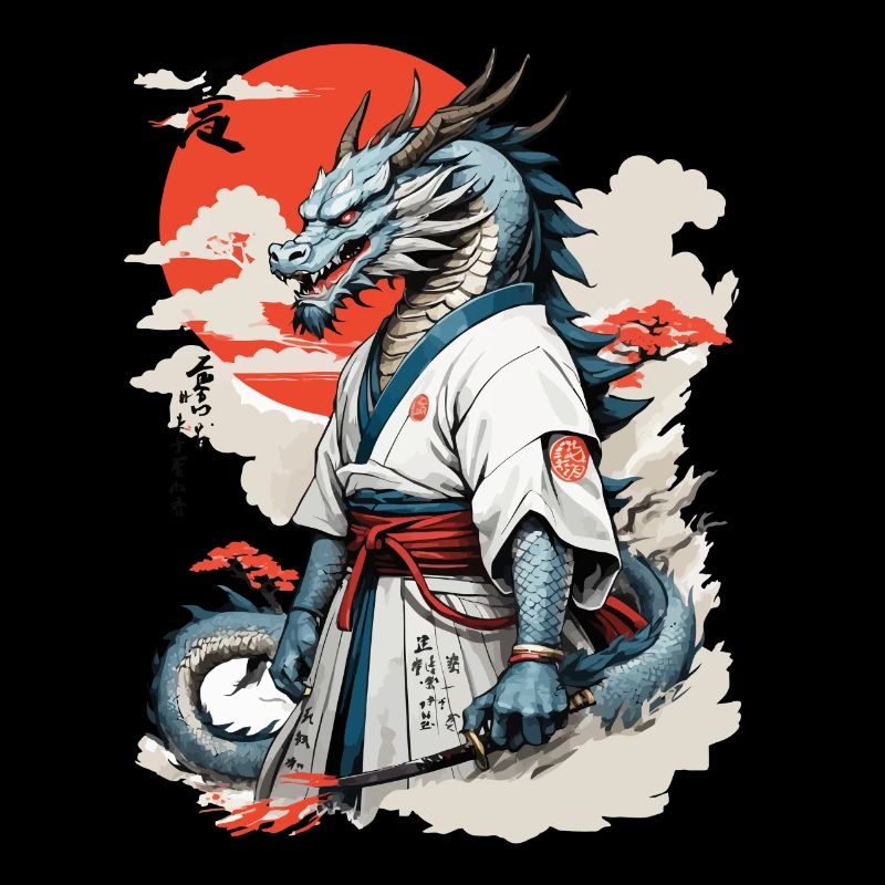 Drachen Samurai Vintage Ukiyo-e Stil Japan Kunst