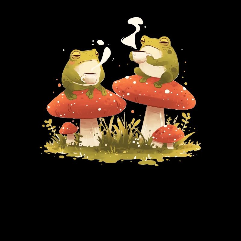 Frogs With Tea Toadstool Mushrooms Cottagecore