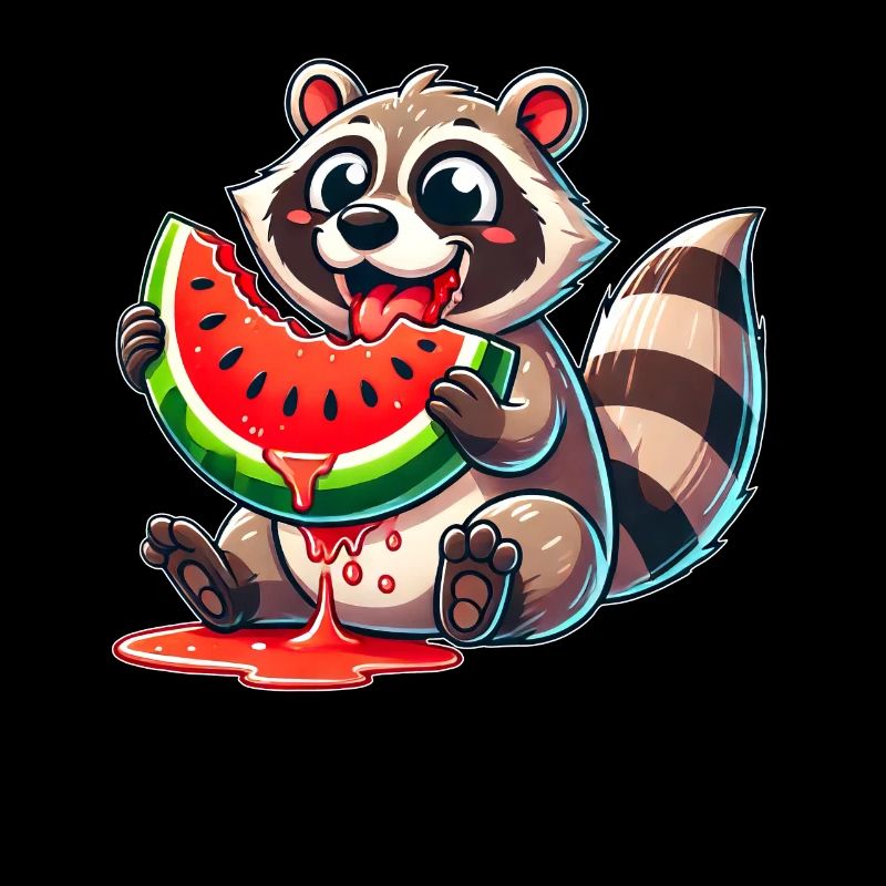 raton laveur melon pastèque mignon dessin animé été