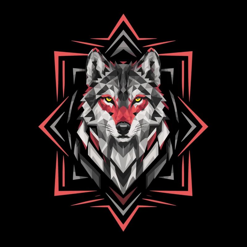 Geometric Wolf Red Black Artwork