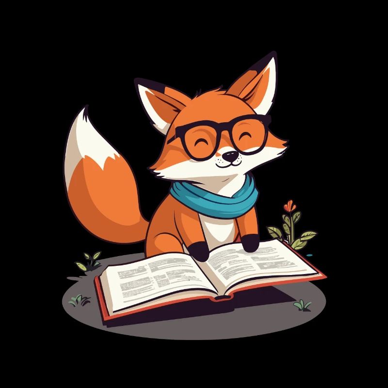 Cute book lover fox with glasses
