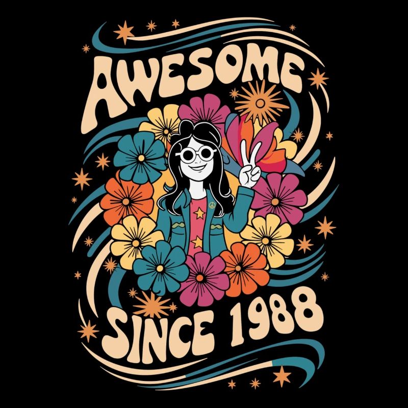 Vintage 1988 Hippie Anniversaire Rétro Fleurs