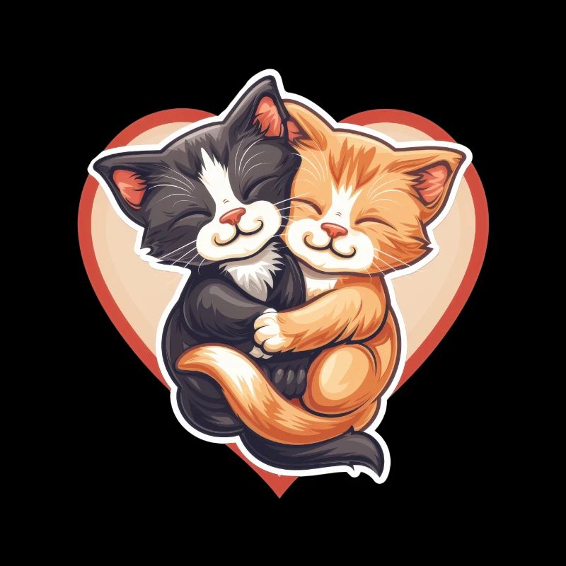 Two Cats Hugging Inside Heart