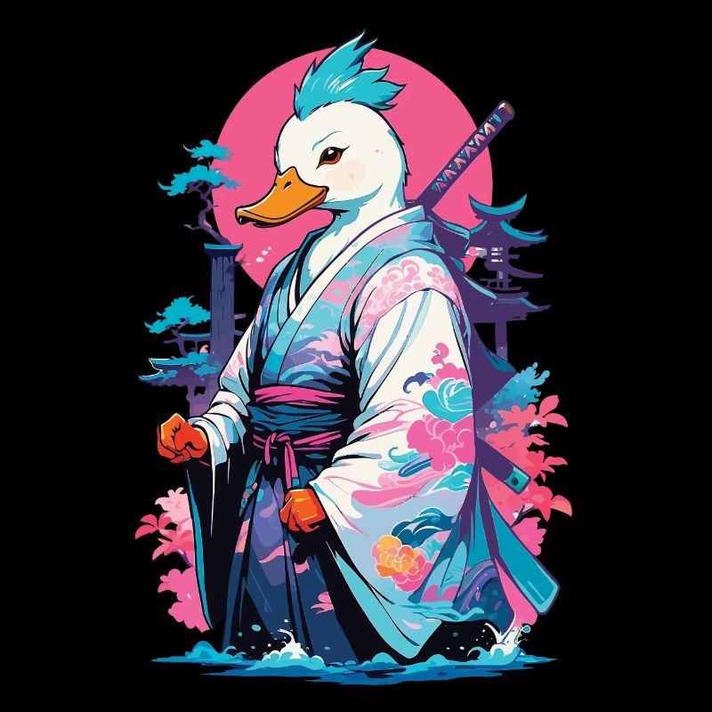 Samurai Duck Aesthetic Vaporwave Style