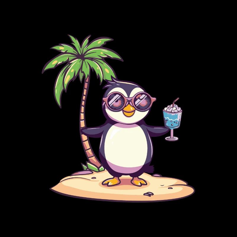 Pinguin Sommer Strand Comic