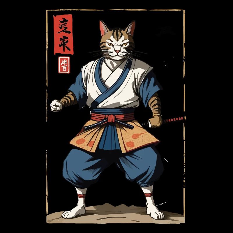 Samurai Katze Vintage Ukiyo-E Japanischer Samurai