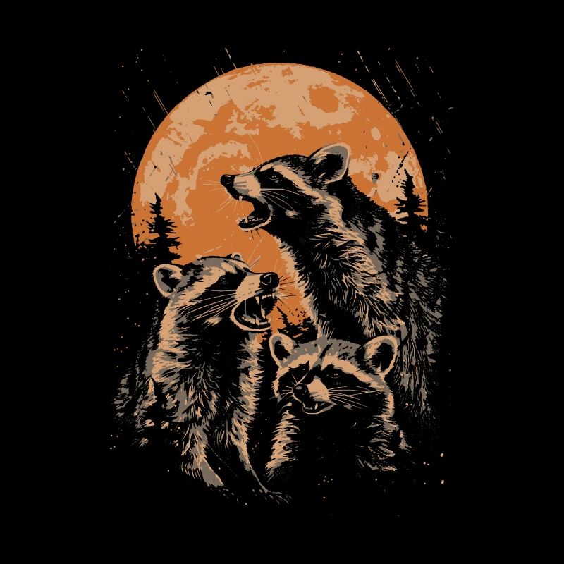 3 Waschbären Mond Heulendes Süßes Tier Design