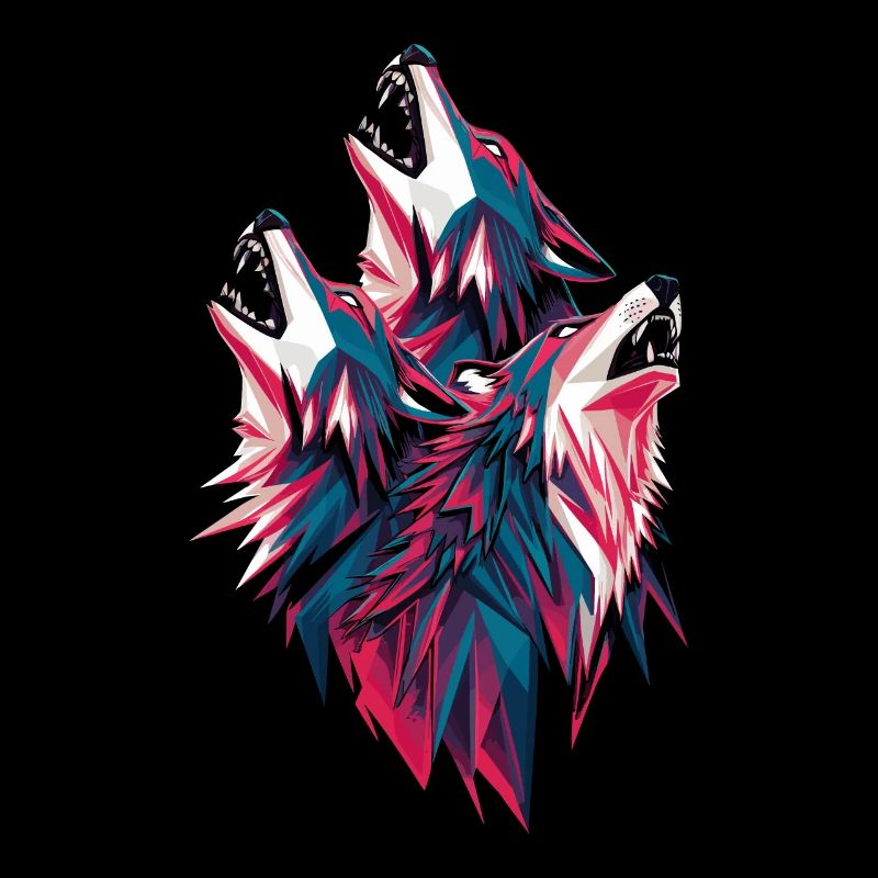 Low poly wolves in pack howling
