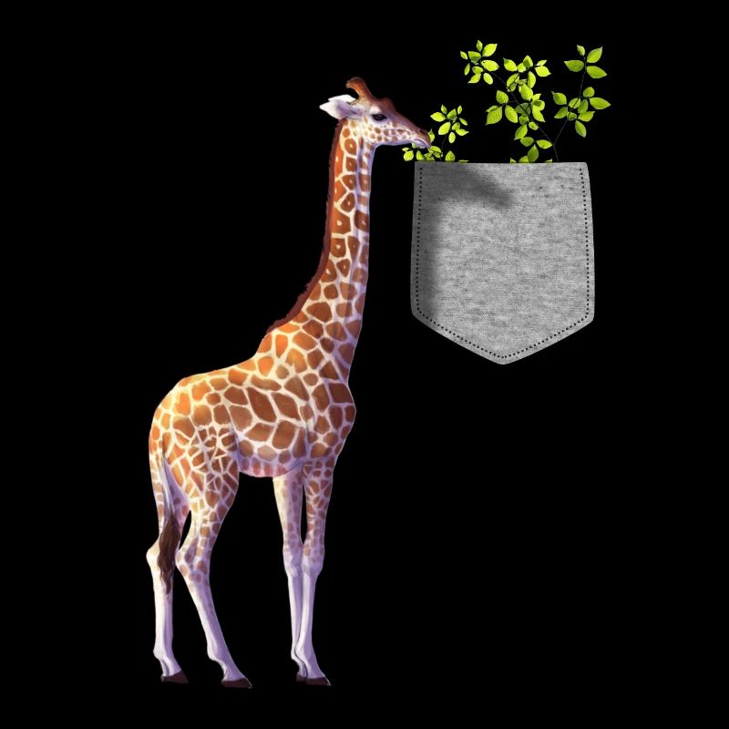 Giraffe Reaching For Branch With Leaves In Pocket