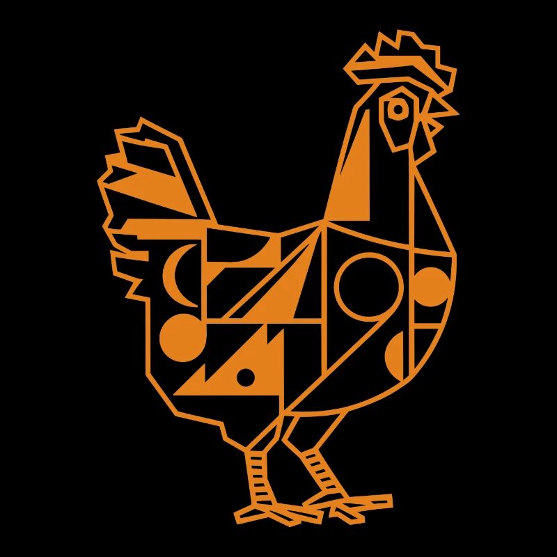 Graphique géométrique d’animal de la ferme : Poulet en orange