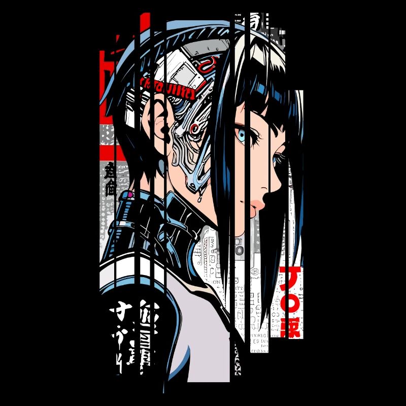 Woman Cyborg Ninja Blue Geometric