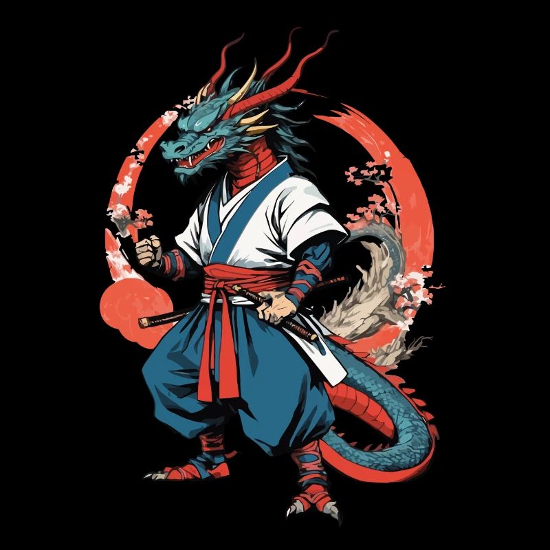 Drachen Samurai Vintage Ukiyo-e Stil Kunstwerk